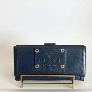 Gucci Vintage, Rare Navy Leather Wallet EUC w/ COA!